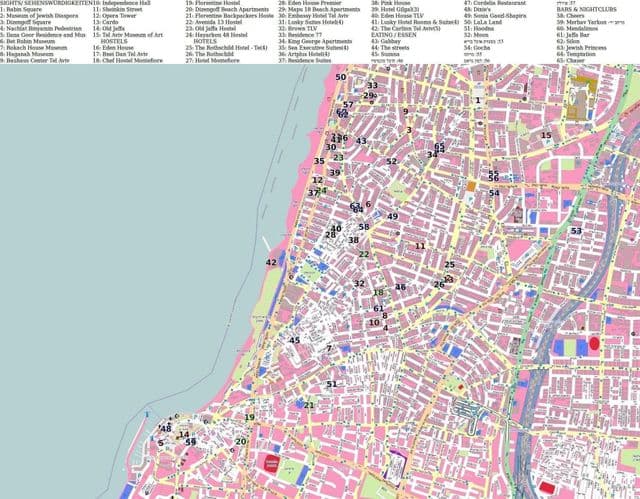 Mapa de lugares de interés de Tel Aviv
