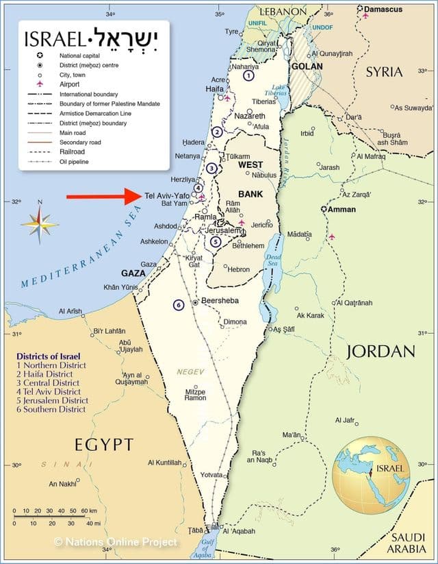 Tel Aviv en el mapa de Israel