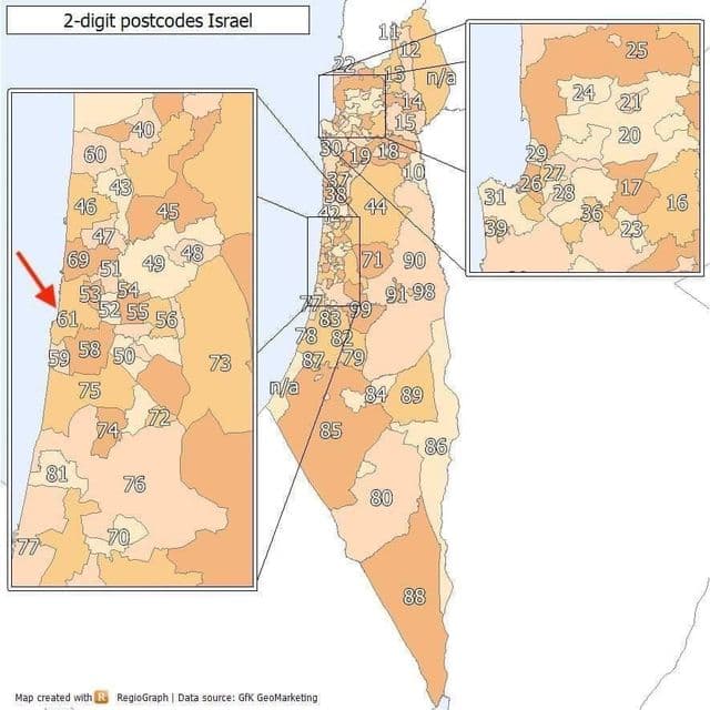 Mapa de códigos postales de Tel Aviv