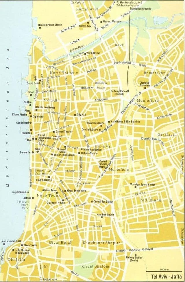 Mapa de las visitas a pie de Tel Aviv