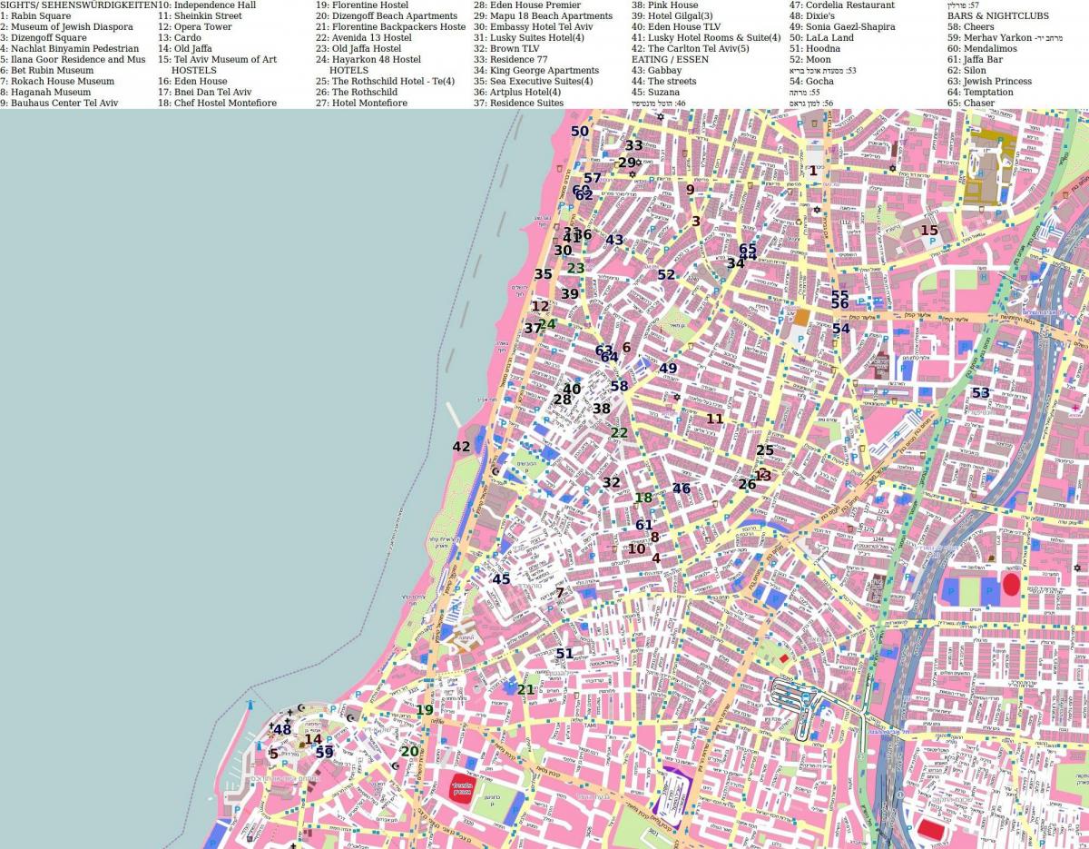 Mapa de lugares de interés de Tel Aviv