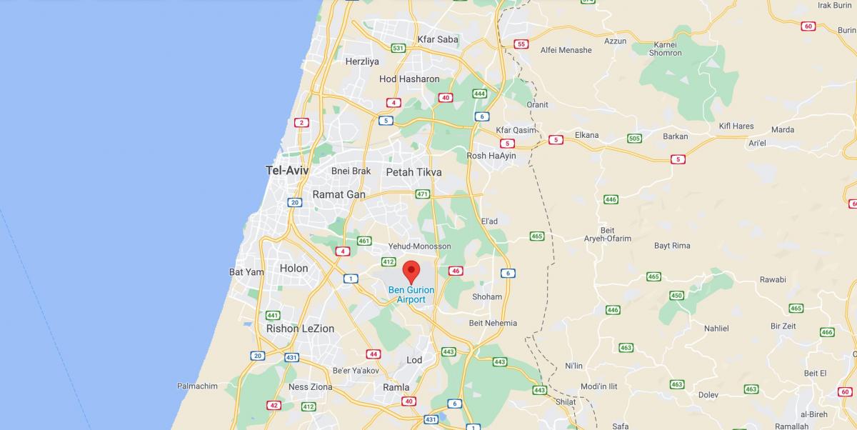 Mapa de los aeropuertos de Tel Aviv