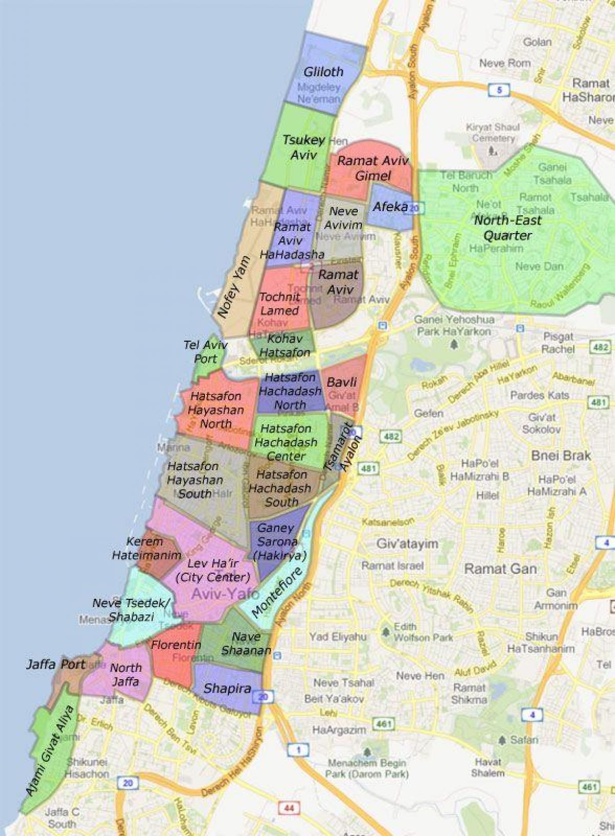 Mapa de los barrios de Tel Aviv