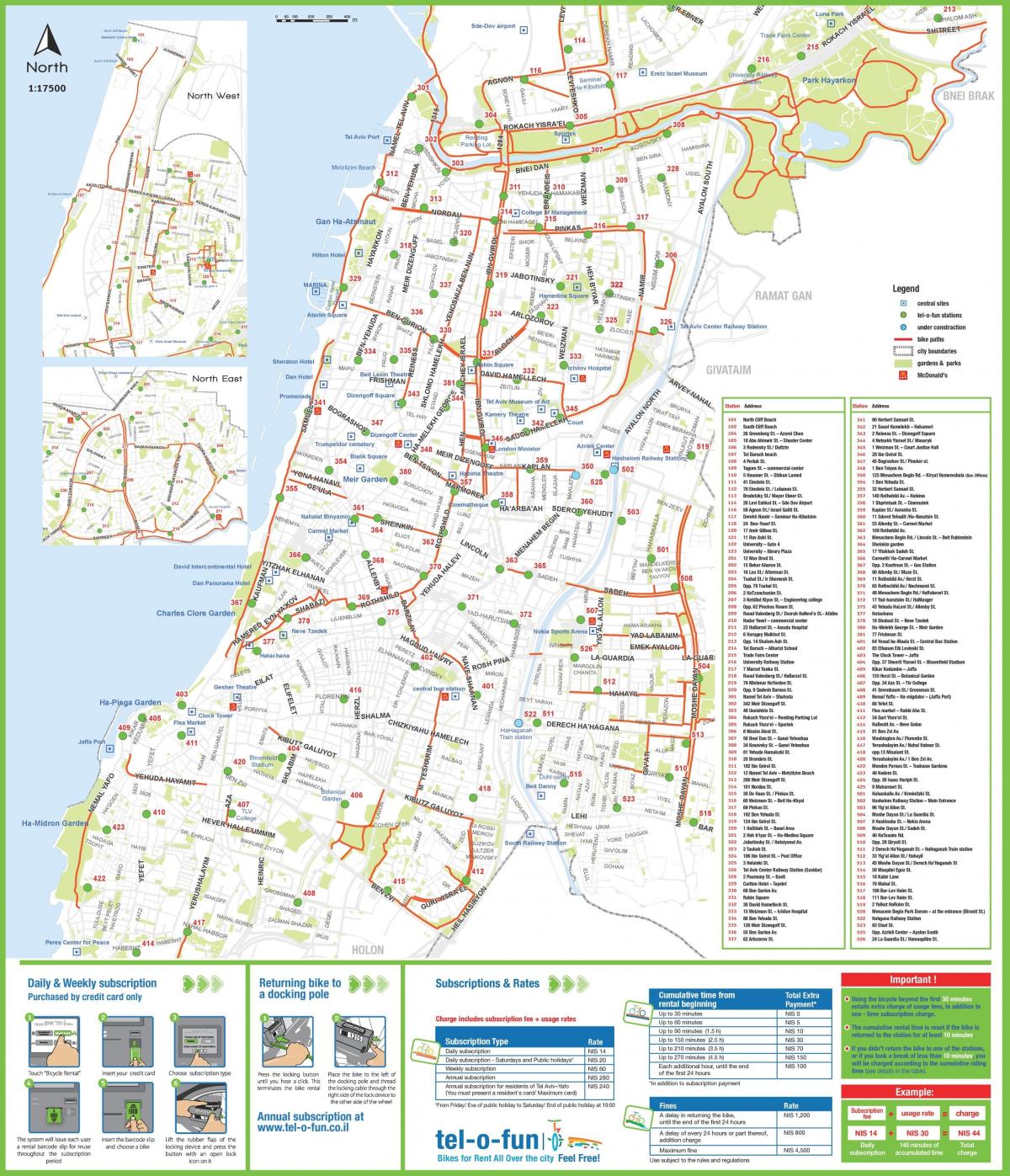 Mapa del carril bici de Tel Aviv