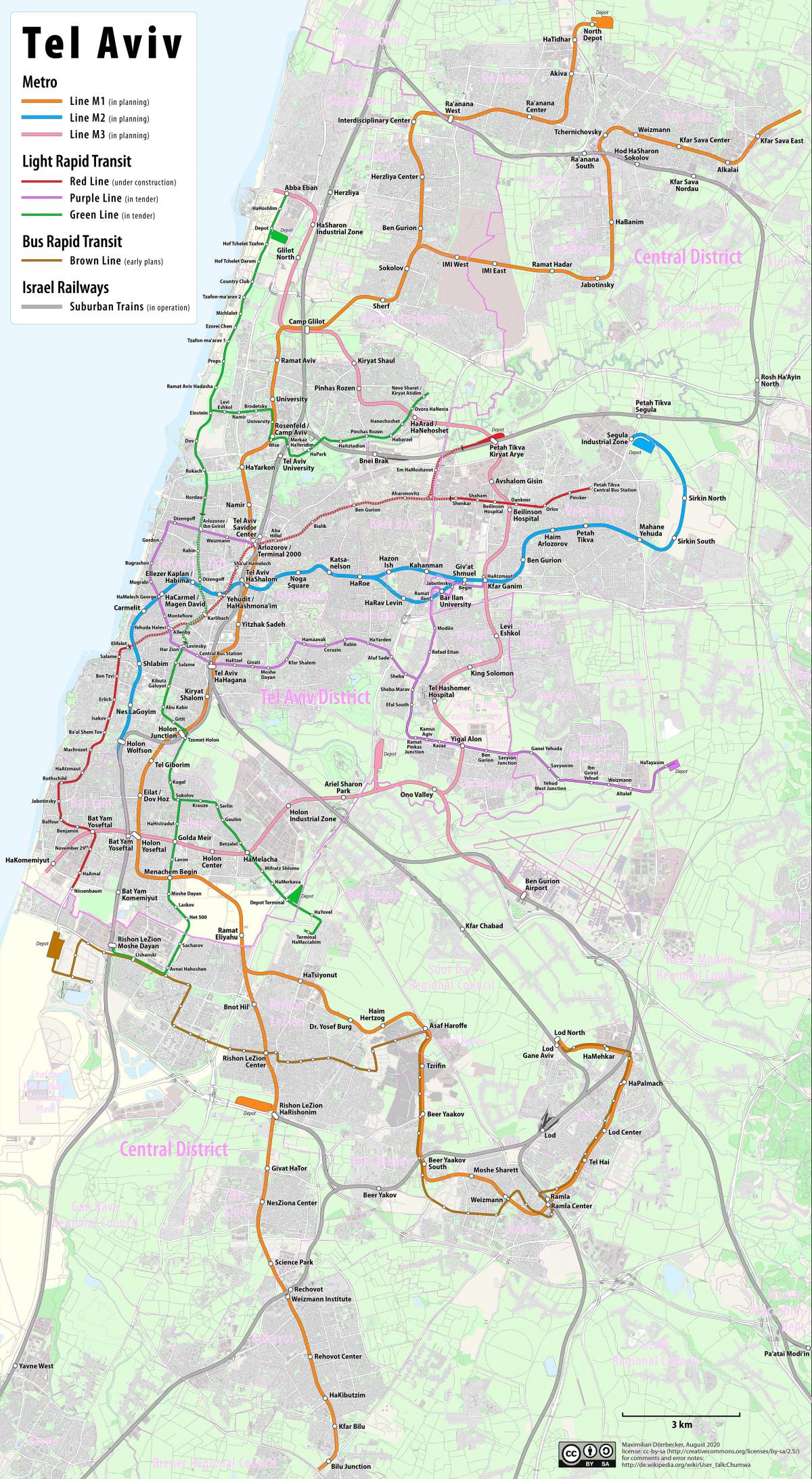 Mapa de transporte de Tel Aviv