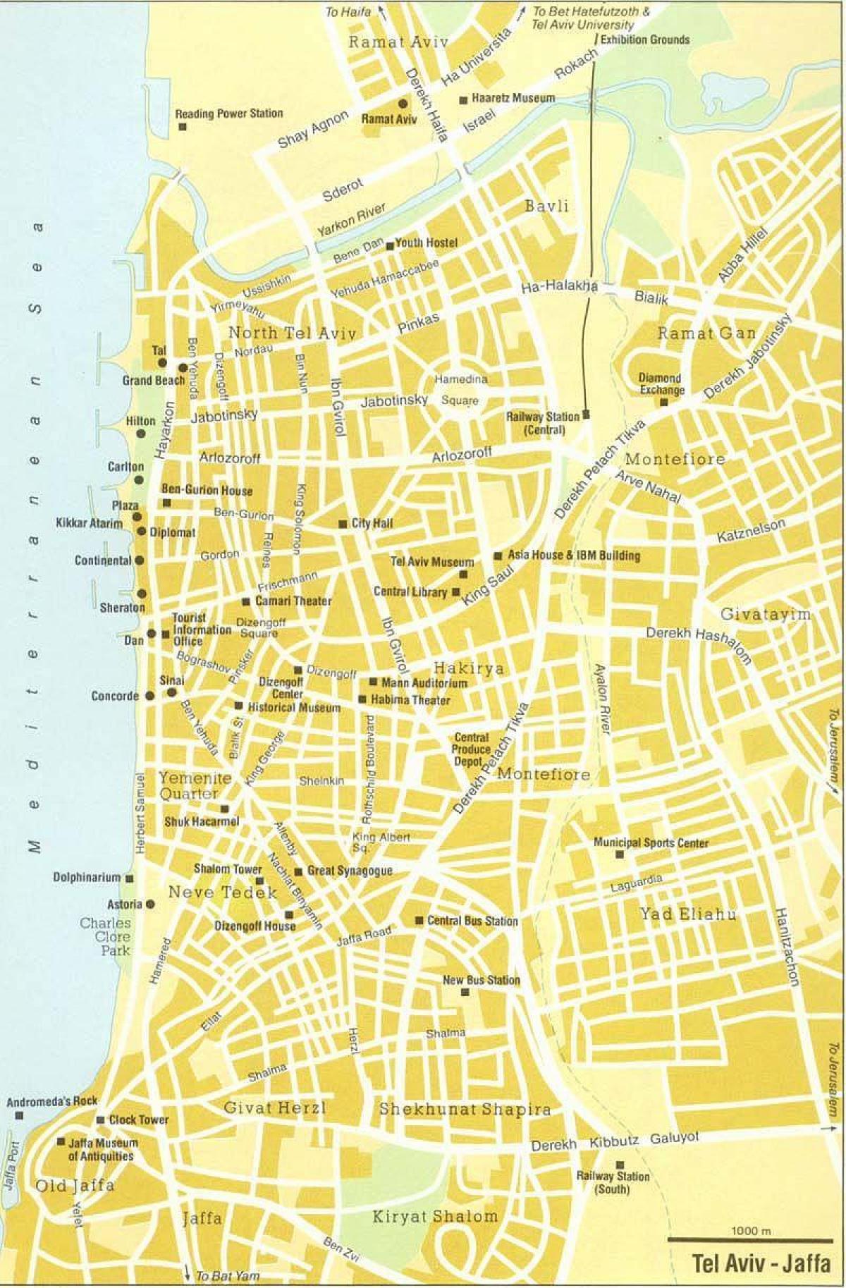 Mapa de las visitas a pie de Tel Aviv